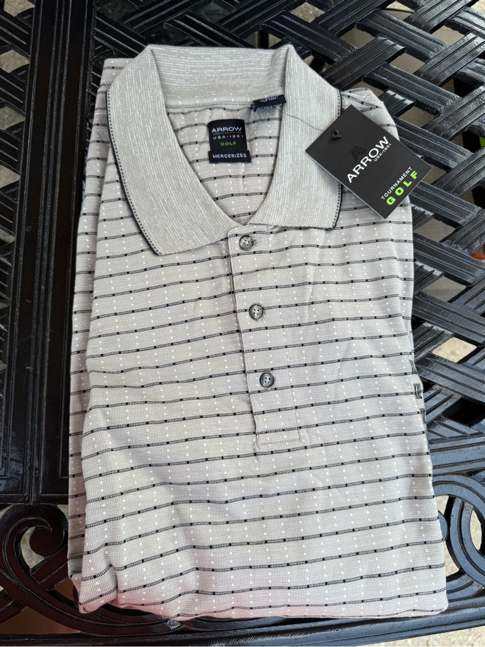 Arrow Men’s Light Gray & Black Striped Polo
